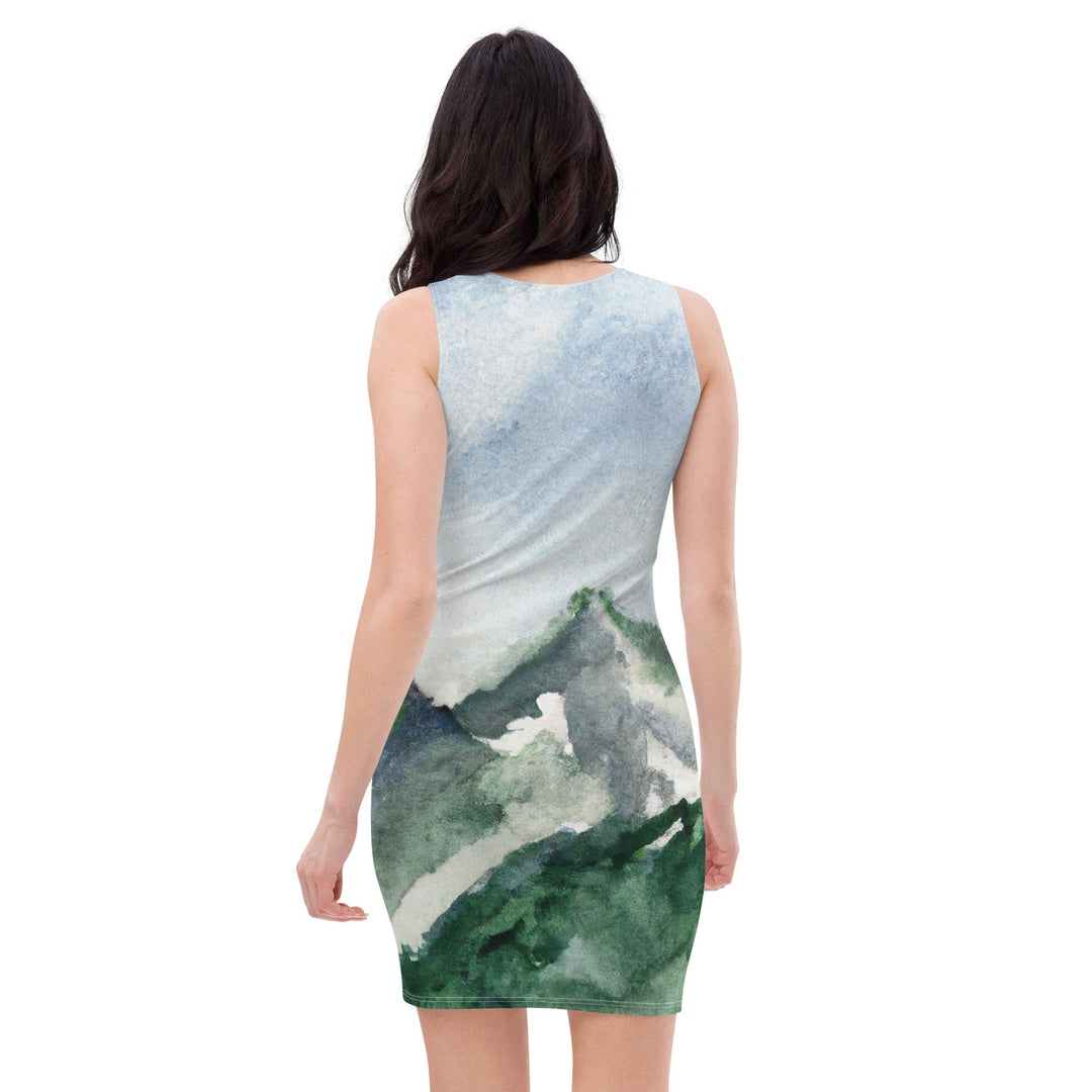 Womens Stretch Fit Bodycon Dress Green Mountainside Nature Landscape - Womens