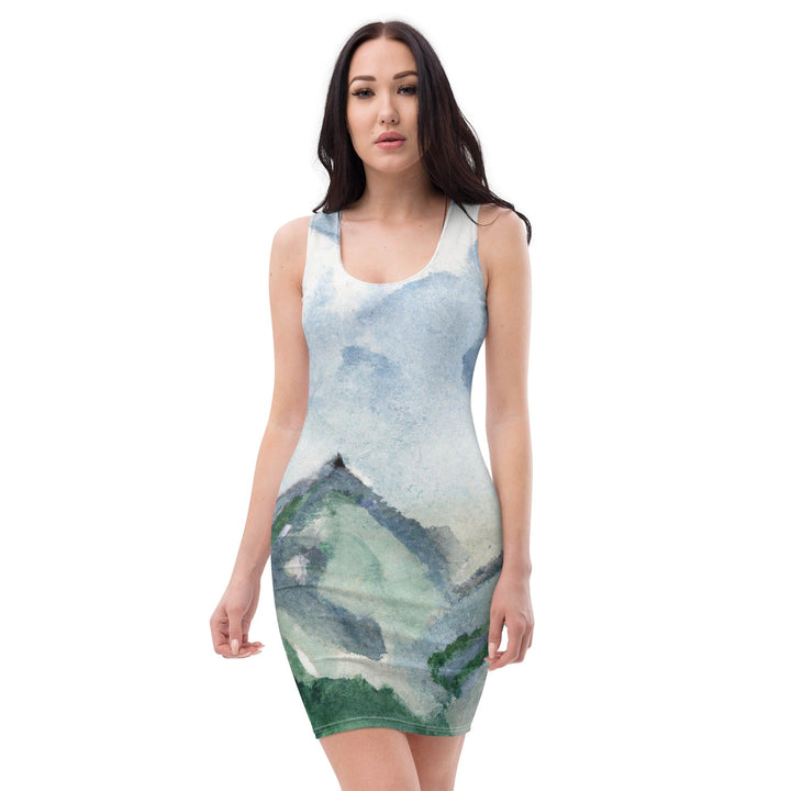 Womens Stretch Fit Bodycon Dress Green Mountainside Nature Landscape - Womens