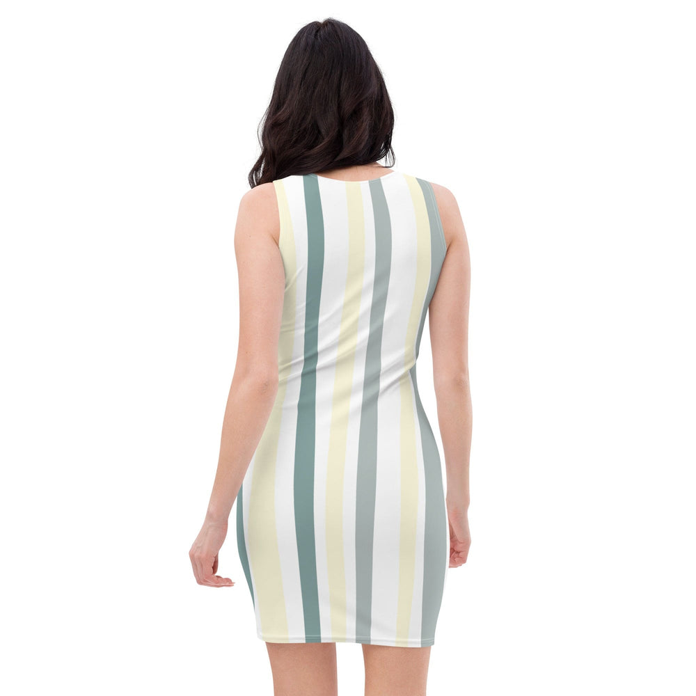 Womens Stretch Fit Bodycon Dress Green Yellow Geometric Lines - Womens