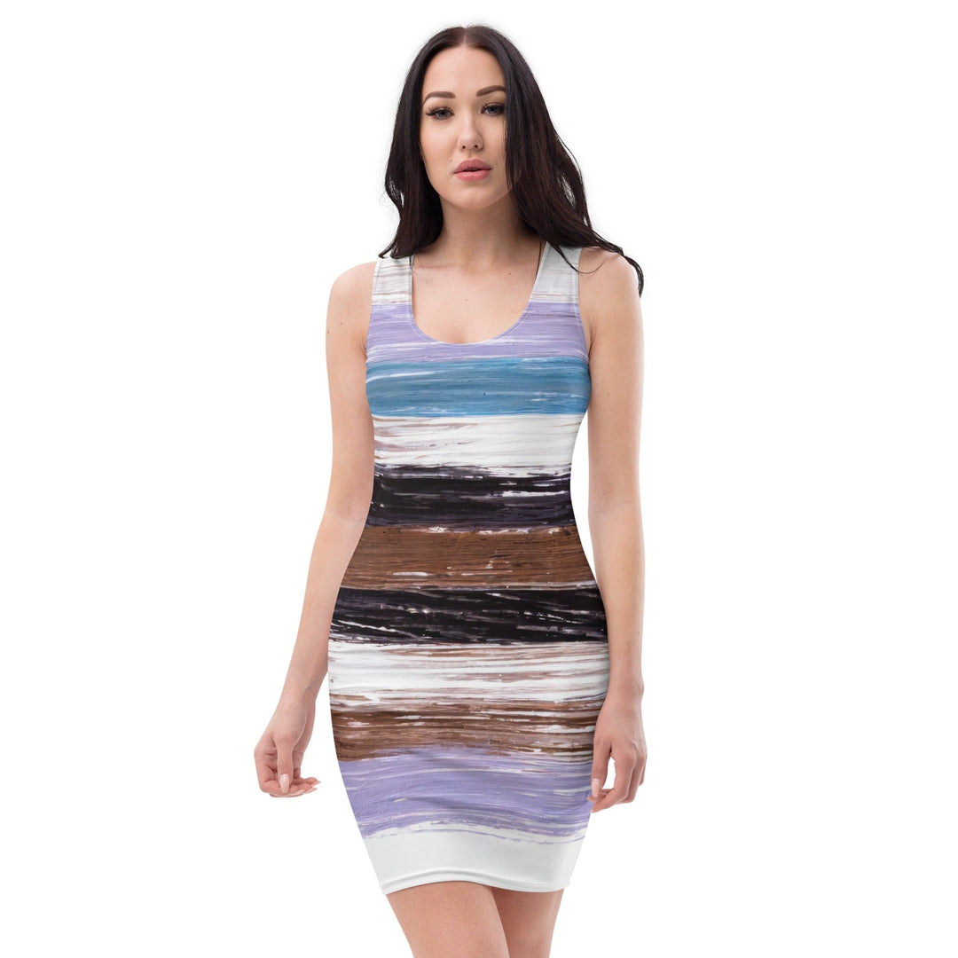 Womens Stretch Fit Bodycon Dress Lavender Black Brown Rustic Pattern - Womens