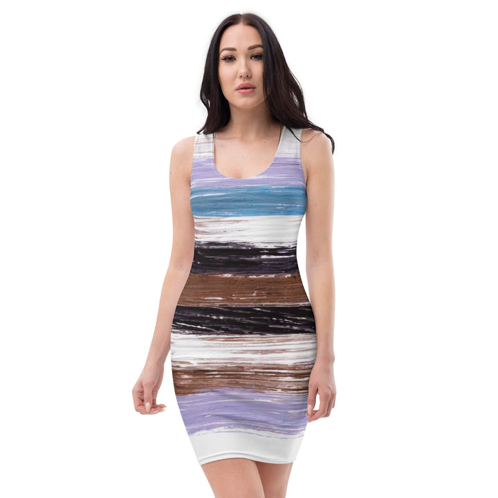 Womens Stretch Fit Bodycon Dress - Lavender Black Brown Rustic Pattern - Womens