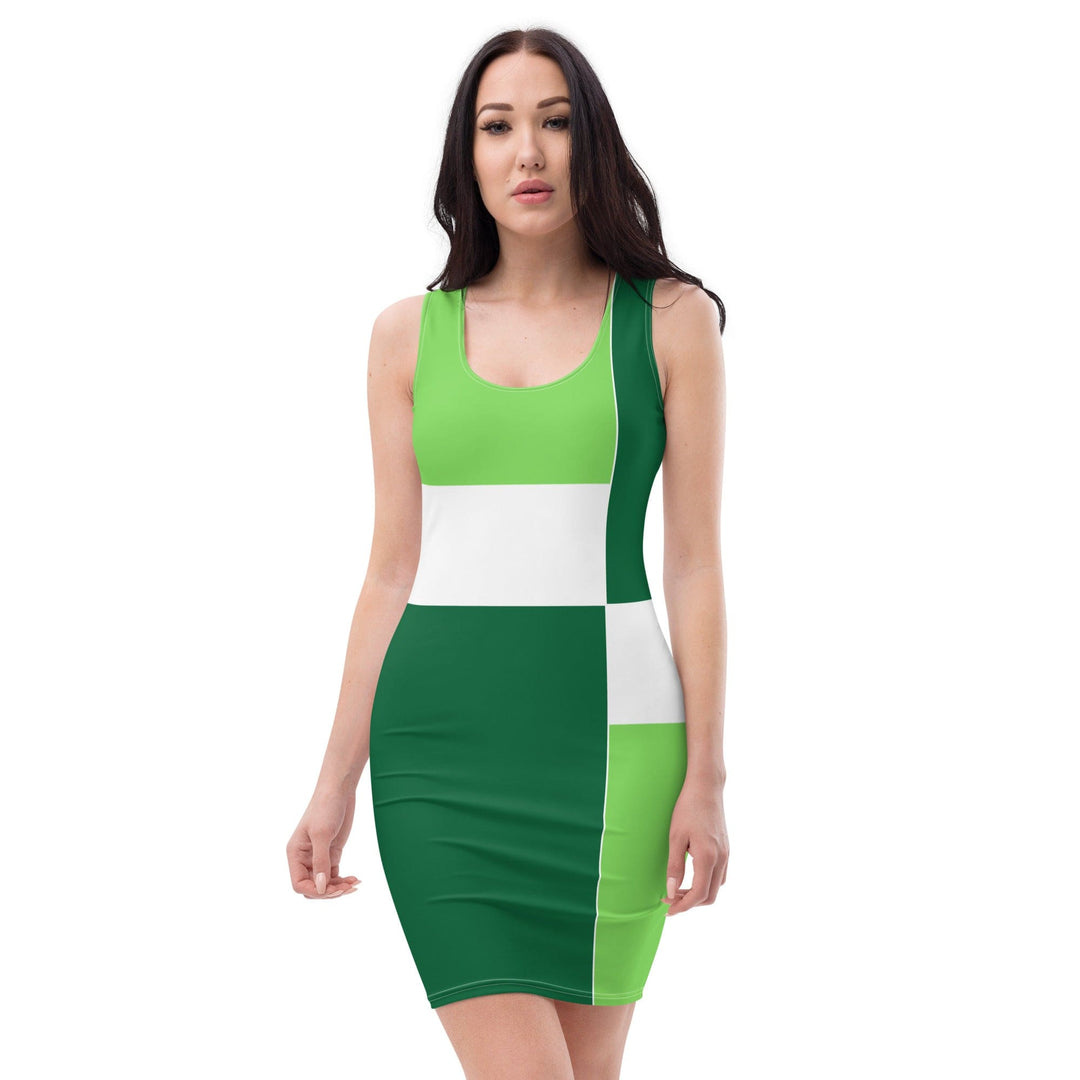 Womens Stretch Fit Bodycon Dress Lime Forest Irish Green Colorblock