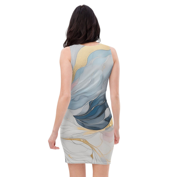 Womens Stretch Fit Bodycon Dress Marble Cloud Of Grey Pink Blue 5522
