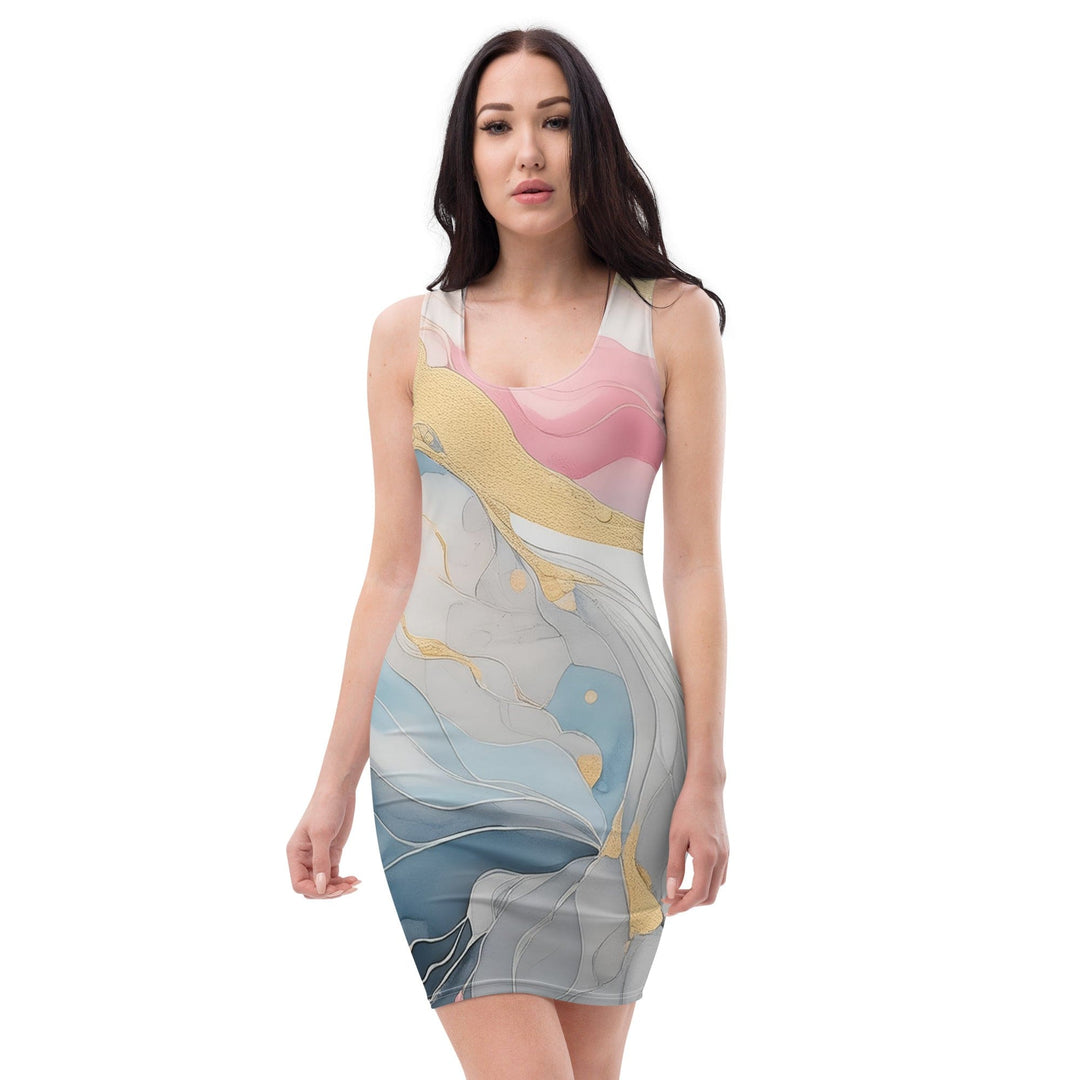 Womens Stretch Fit Bodycon Dress Marble Cloud Of Grey Pink Blue 5522
