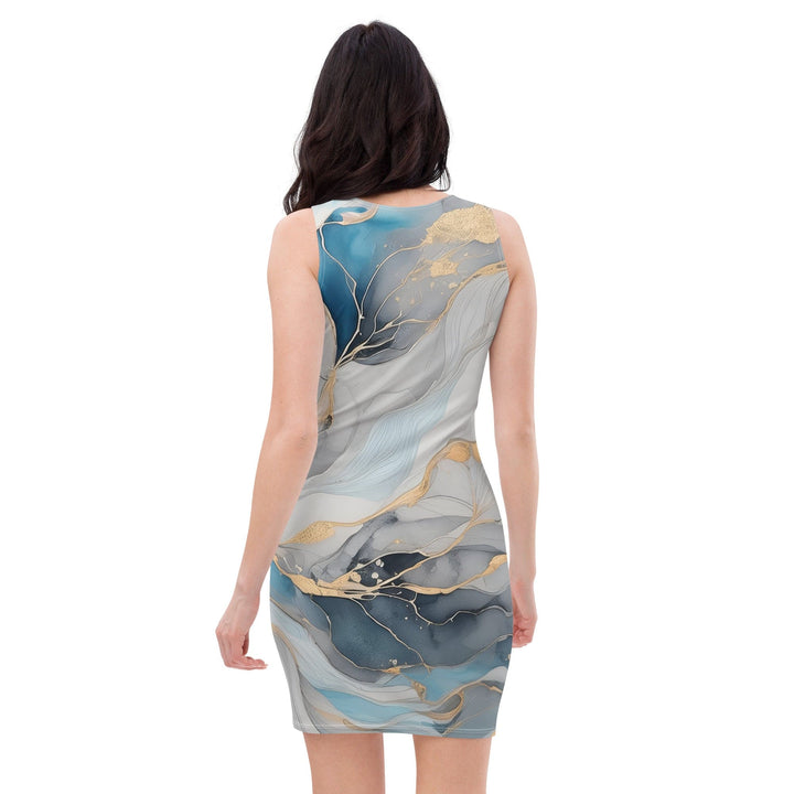 Womens Stretch Fit Bodycon Dress Marble Cloud Of Grey Pink Blue 63389