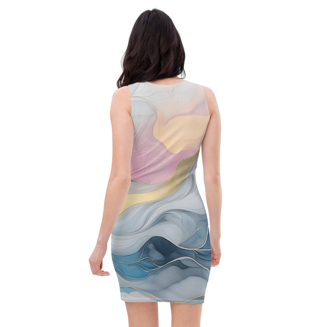 Womens Stretch Fit Bodycon Dress Marble Cloud of Grey Pink Blue 72067 - Womens