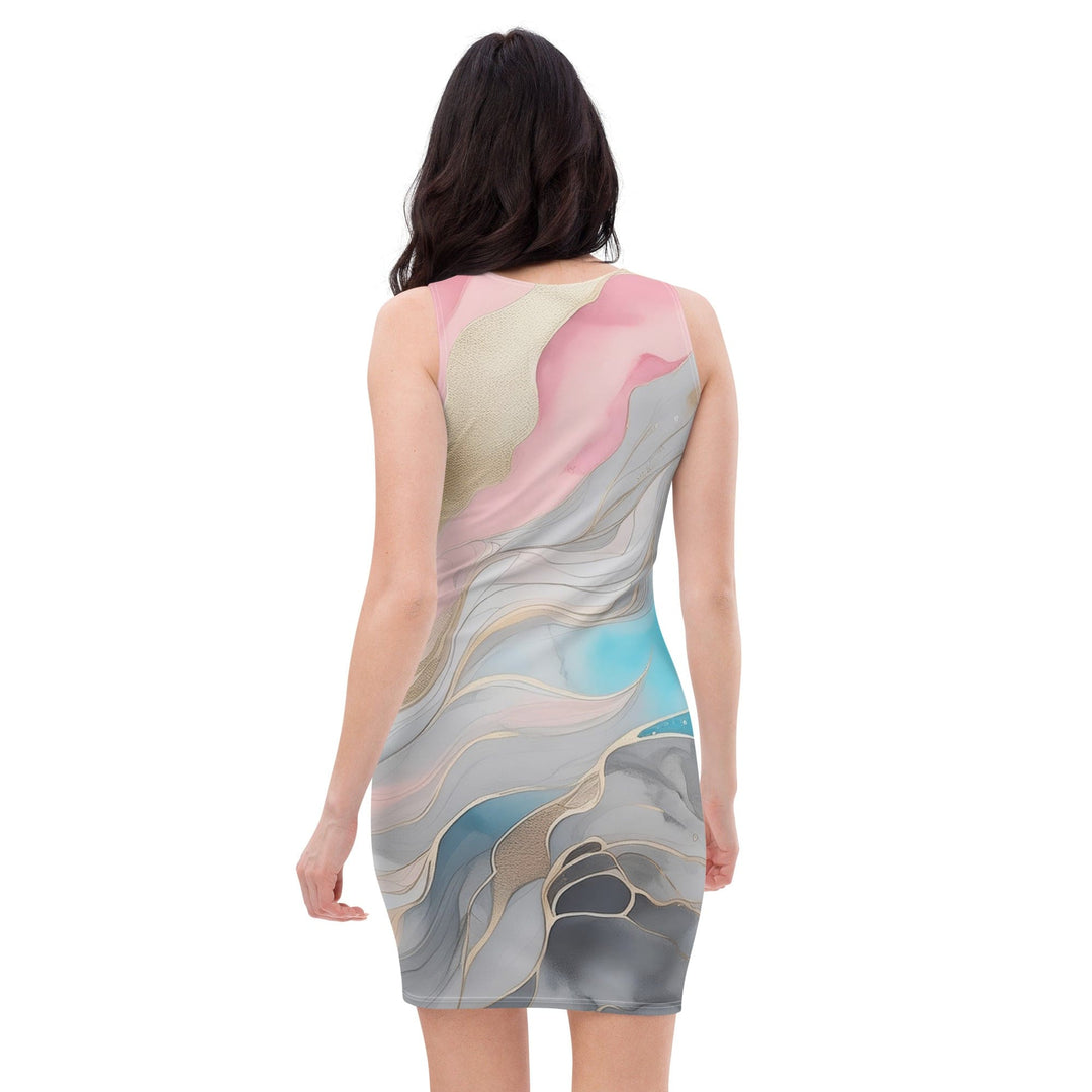 Womens Stretch Fit Bodycon Dress Marble Cloud of Grey Pink Blue 82395 - Womens