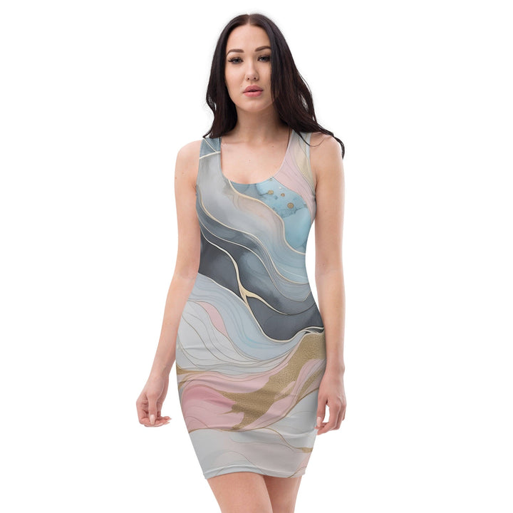 Womens Stretch Fit Bodycon Dress Marble Cloud of Grey Pink Blue 82395 - Womens