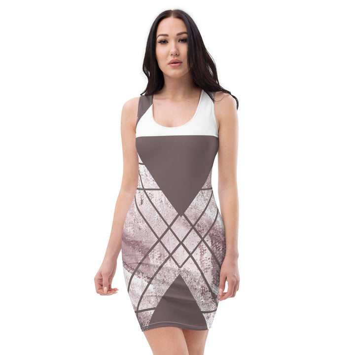 Womens Stretch Fit Bodycon Dress Mauve Rose And White Triangular