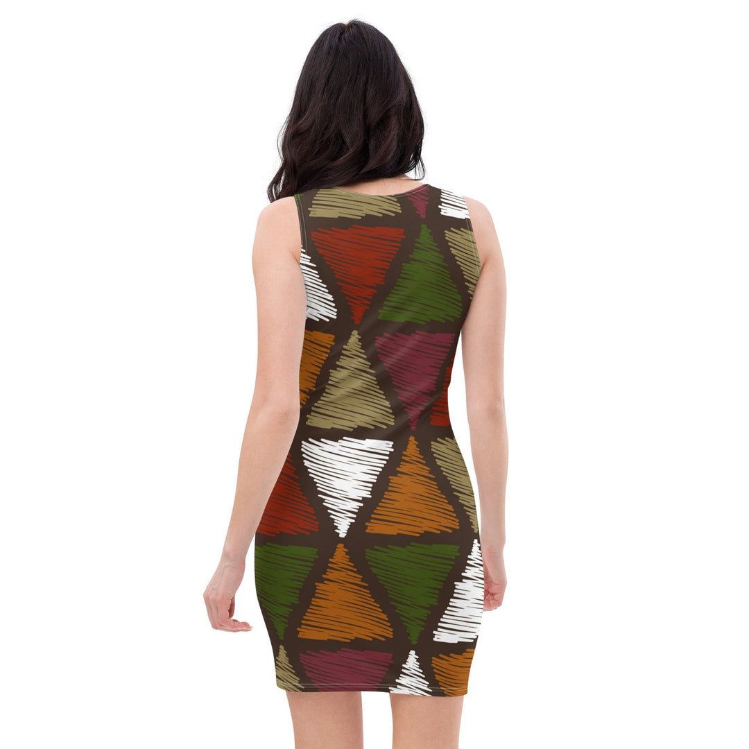 Womens Stretch Fit Bodycon Dress Red Green Geometric Lines - Womens | Dresses