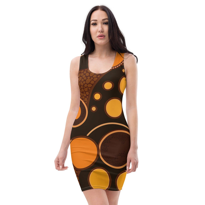 Womens Stretch Fit Bodycon Dress Orange And Brown Spotted