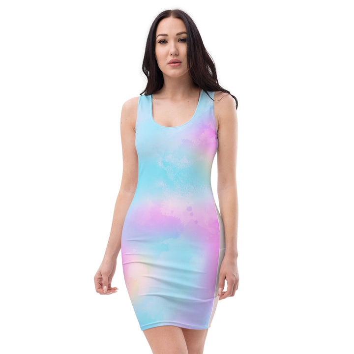 Womens Stretch Fit Bodycon Dress Pastel Colorblock Watercolor - Womens