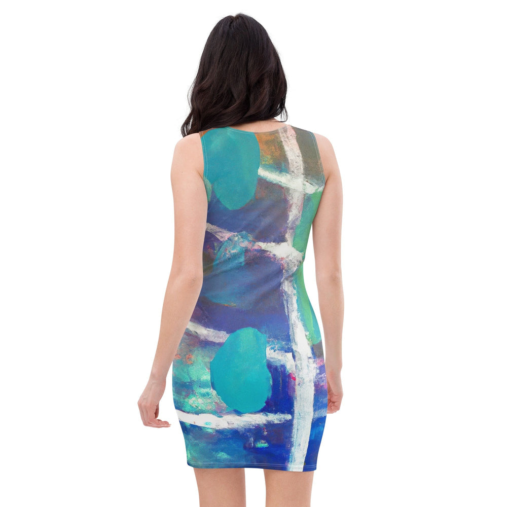 Womens Stretch Fit Bodycon Dress Red Blue Multicolor Abstract Print - Womens