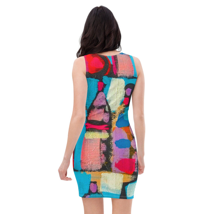 Womens Stretch Fit Bodycon Dress Sutileza Red Multicolor Abstract - Womens