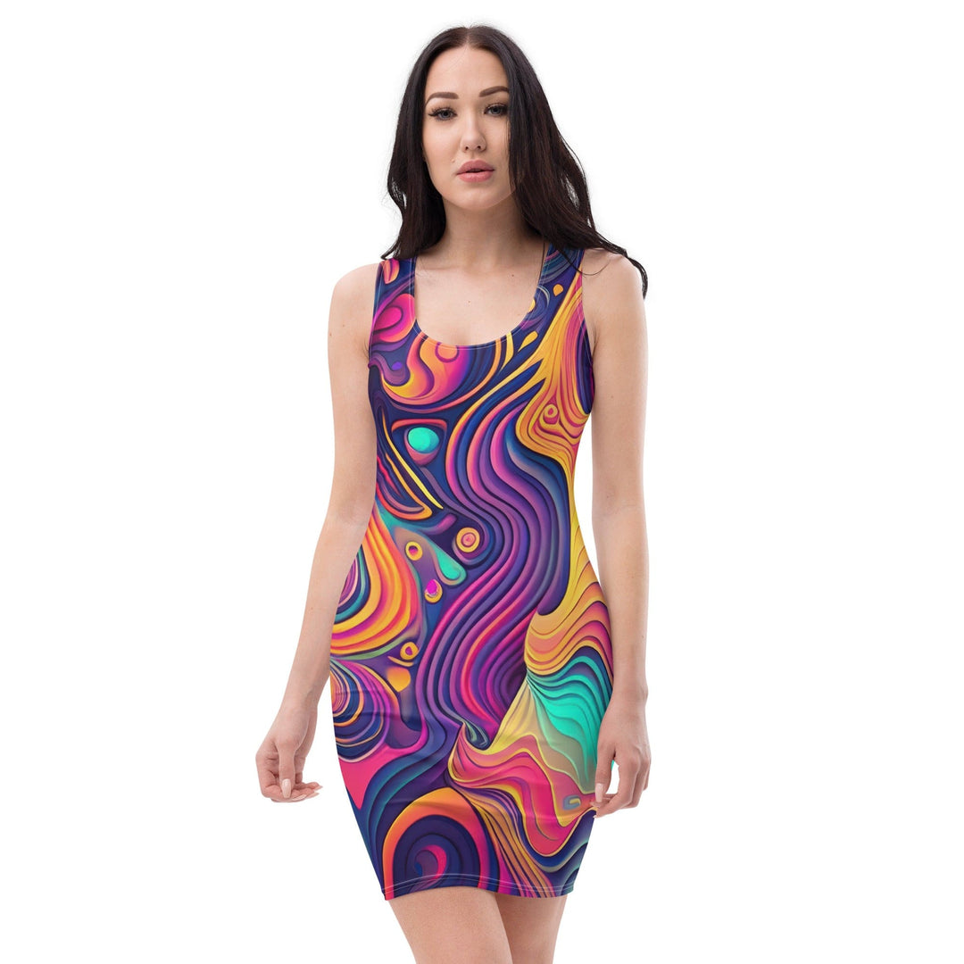 Womens Stretch Fit Bodycon Dress Vibrant Psychedelic Kaleidoscope - Womens