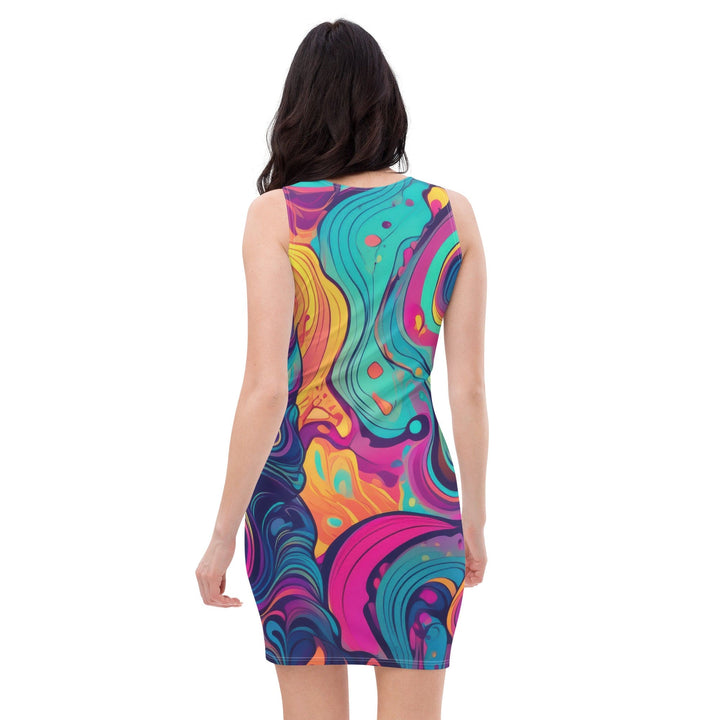 Womens Stretch Fit Bodycon Dress Vibrant Psychedelic Rave Pattern - 2