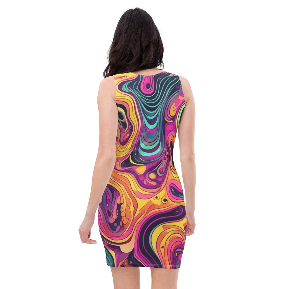 Womens Stretch Fit Bodycon Dress Vibrant Psychedelic Kaleidoscope 2 - Womens