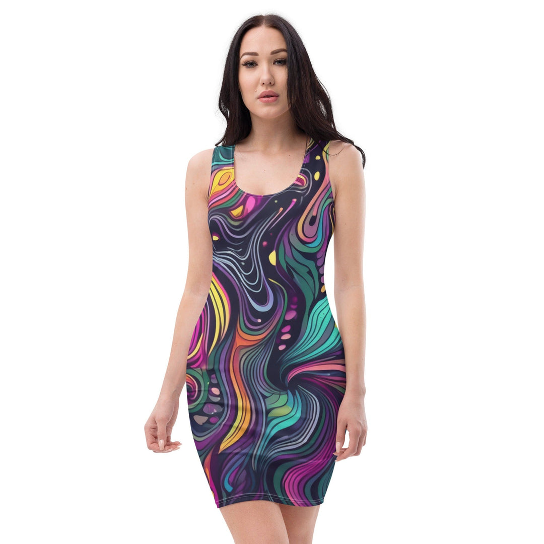 Womens Stretch Fit Bodycon Dress Vibrant Psychedelic Rave Pattern - 3