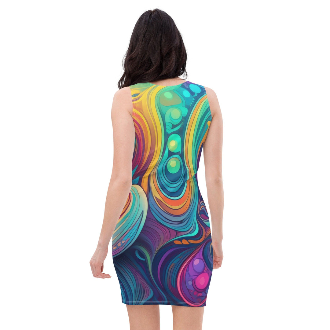 Womens Stretch Fit Bodycon Dress Vibrant Psychedelic Rave Pattern