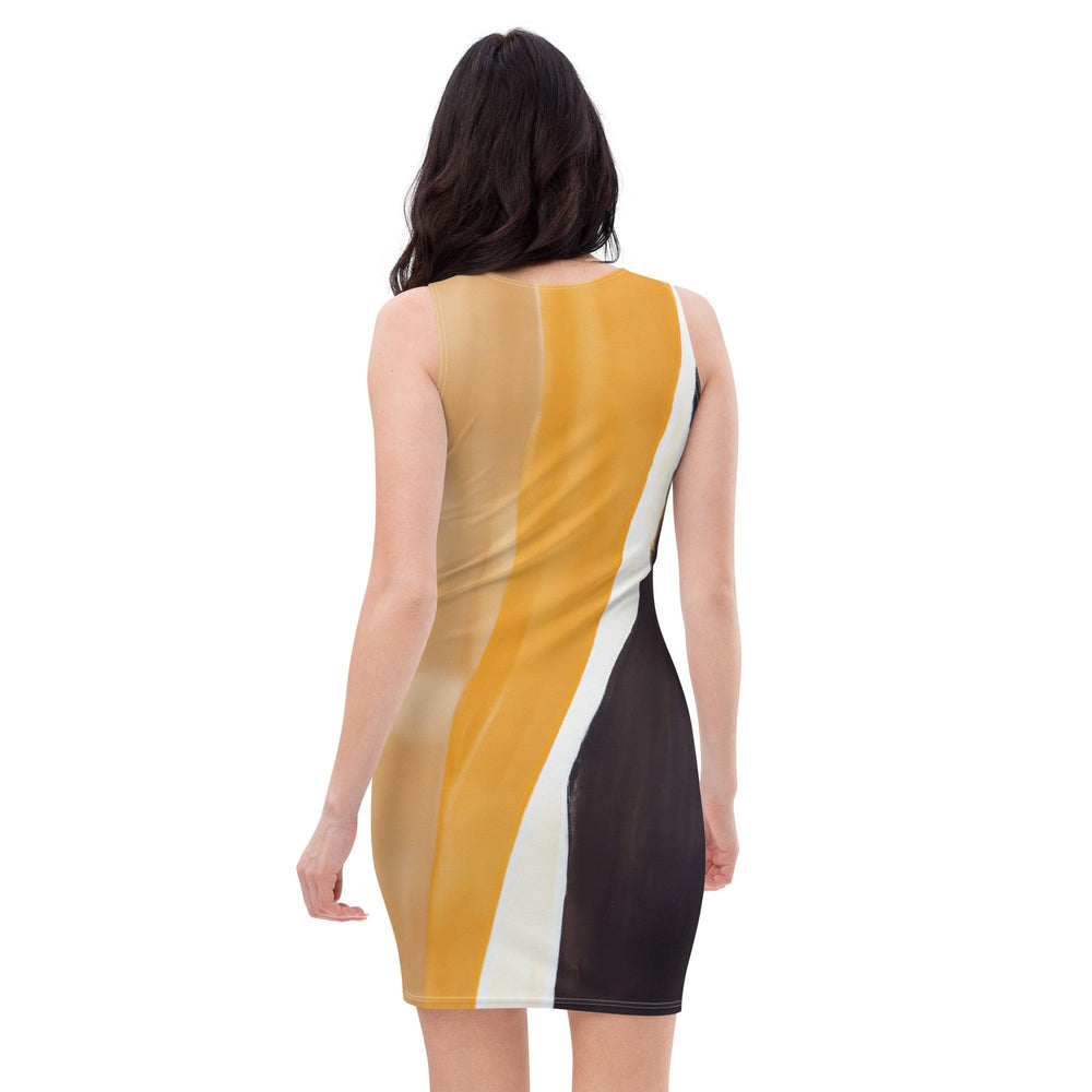 Womens Stretch Fit Bodycon Dress Yellow Brown Abstract Pattern - Womens