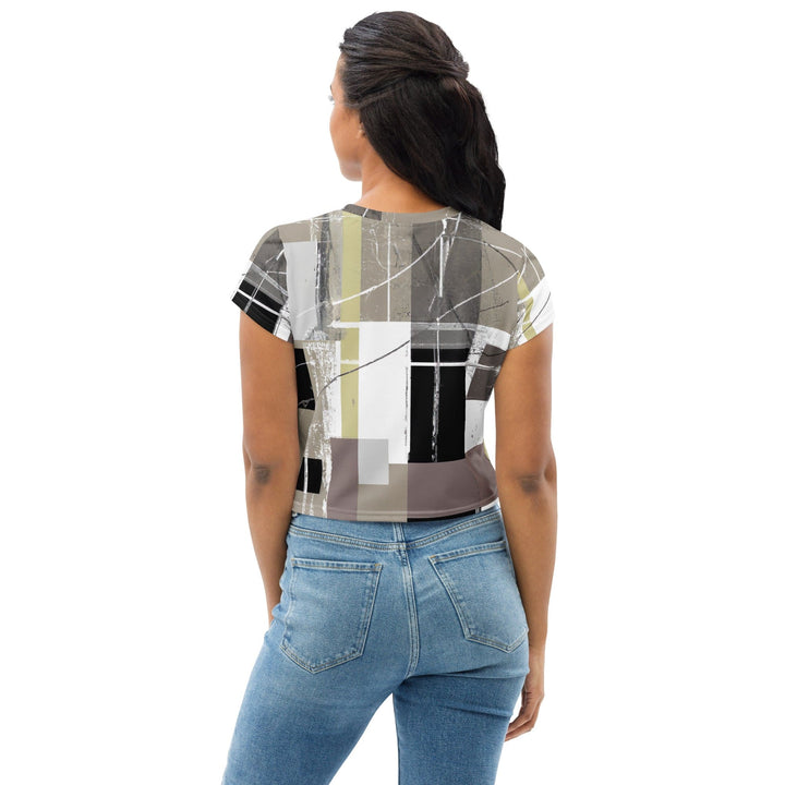 Womens Stretch Fit Crop Tee T-shirt - Abstract Brown Geometric Shapes