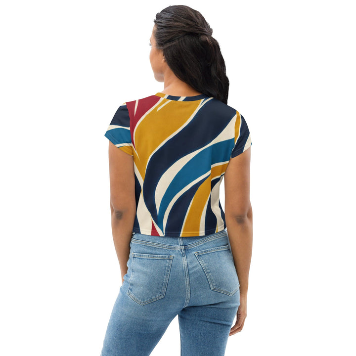 Womens Stretch Fit Crop Tee T-shirt - Abstract Multicolor Swirl Line Pattern