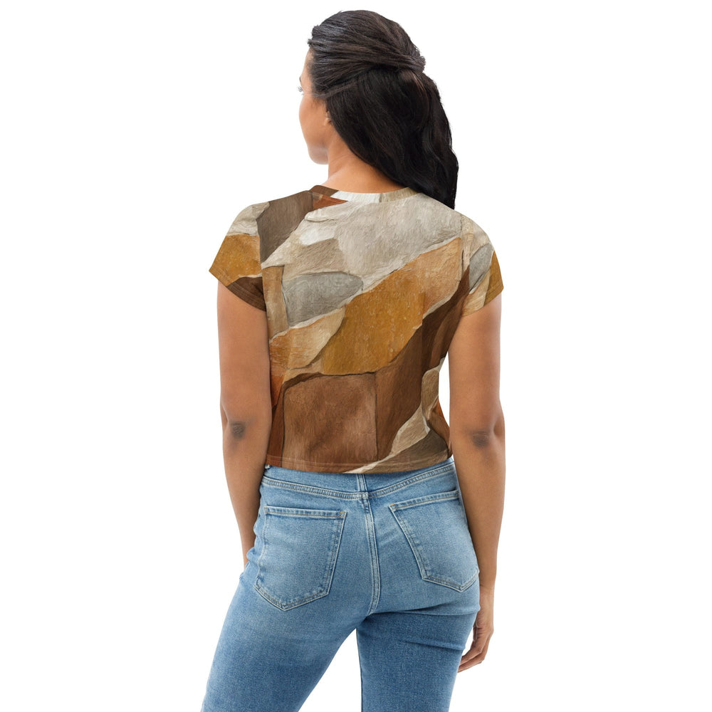 Womens Stretch Fit Crop Tee T-shirt - Abstract Stone Print