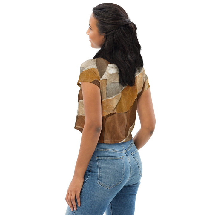 Womens Stretch Fit Crop Tee T-shirt - Abstract Stone Print
