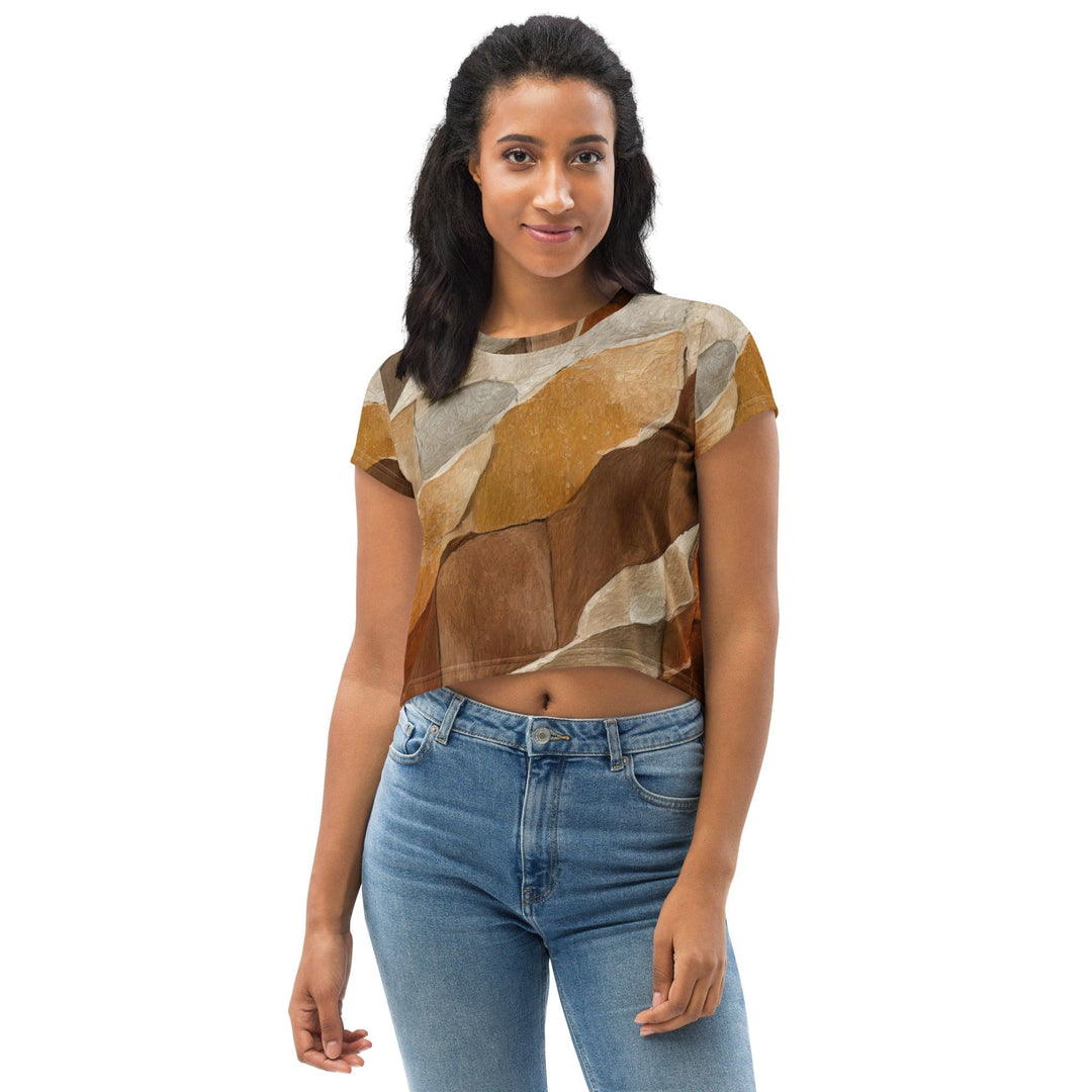 Womens Stretch Fit Crop Tee T-shirt - Abstract Stone Print