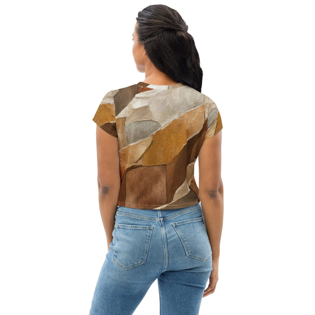Womens Stretch Fit Crop Tee T-shirt - Abstract Stone Print