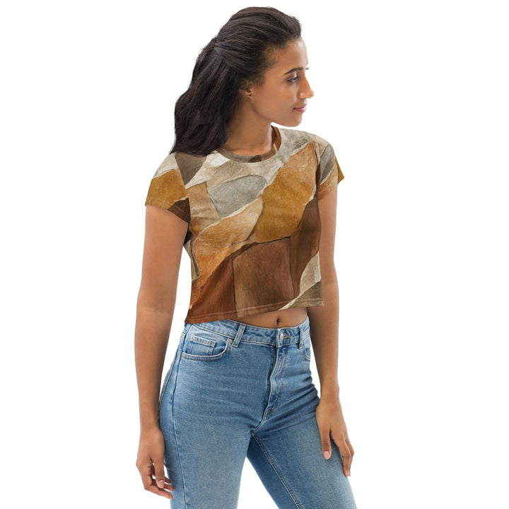 Womens Stretch Fit Crop Tee T-shirt - Abstract Stone Print