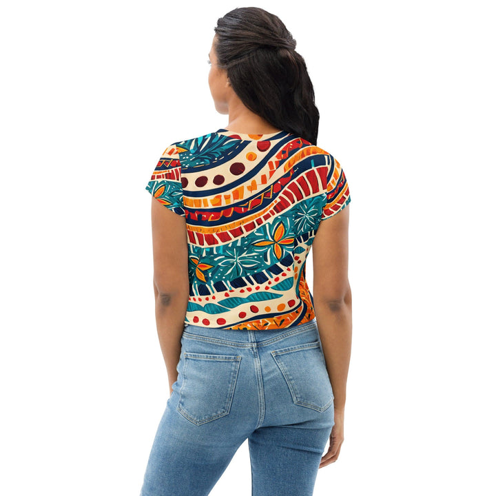 Womens Stretch Fit Crop Tee T-shirt - Boho Floral Print