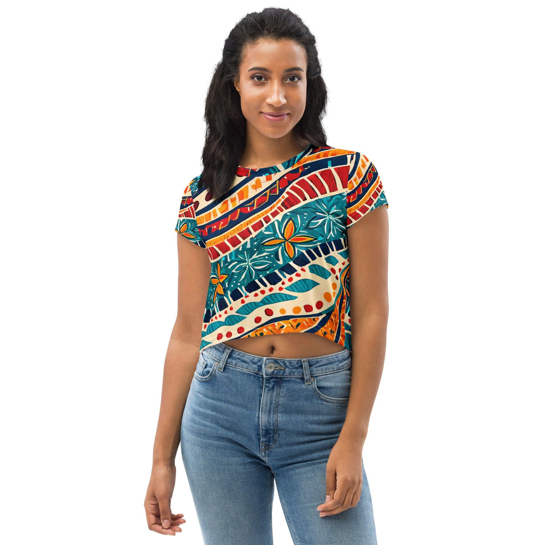 Womens Stretch Fit Crop Tee T-shirt - Boho Floral Print