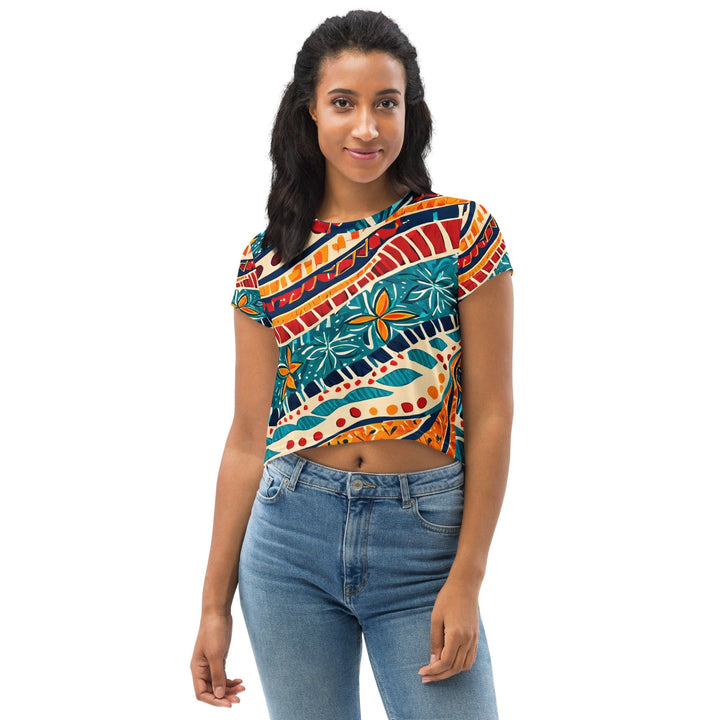 Womens Stretch Fit Crop Tee T-shirt - Boho Floral Print