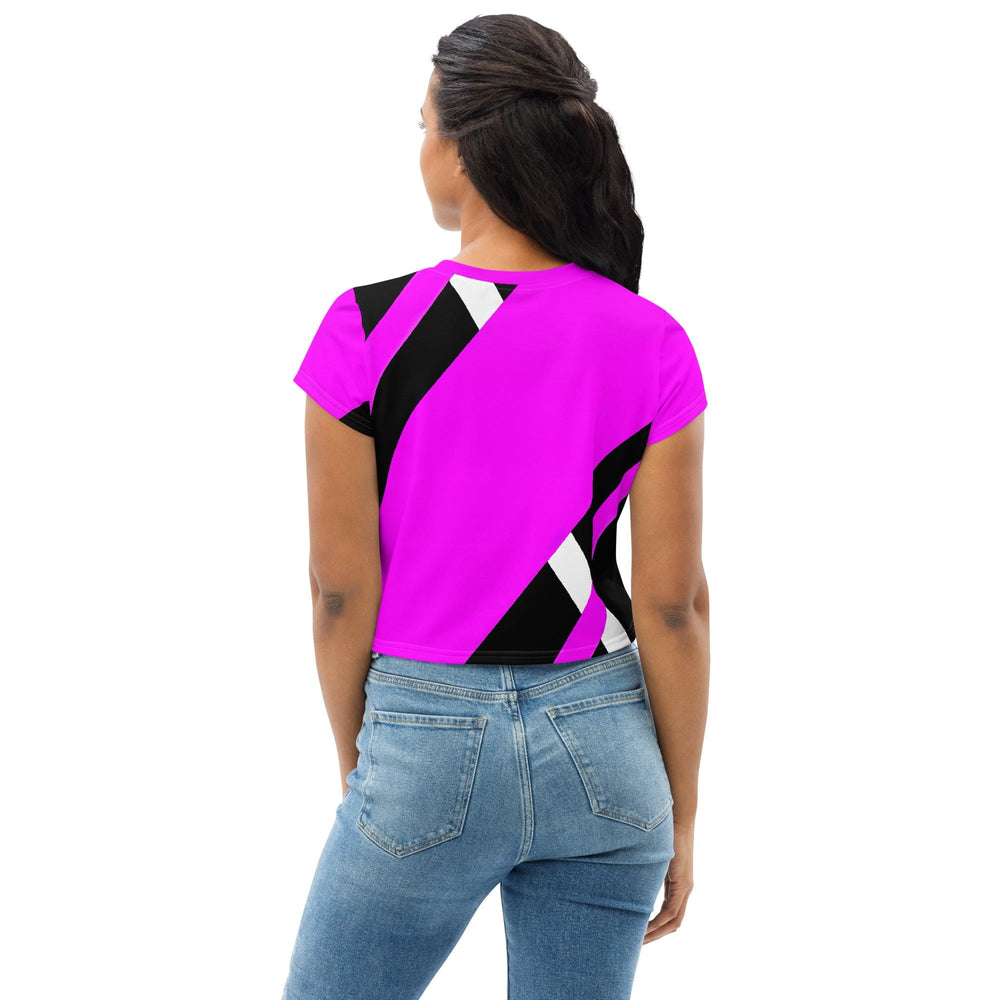 Womens Stretch Fit Crop Tee T-shirt - Black and Pink Pattern