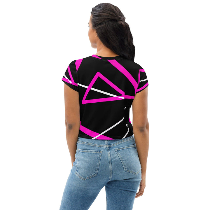 Womens Stretch Fit Crop Tee T-shirt - Black and Pink Pattern