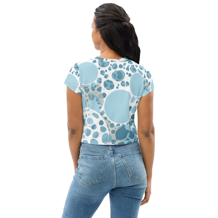 Womens Stretch Fit Crop Tee T-shirt - Blue and White Circular Spotted