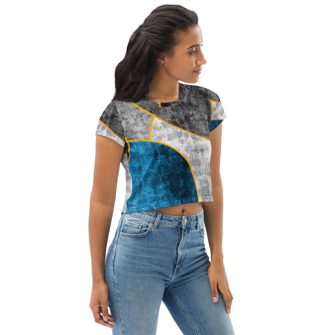 Womens Stretch Fit Crop Tee T-shirt - Blue Grey Design
