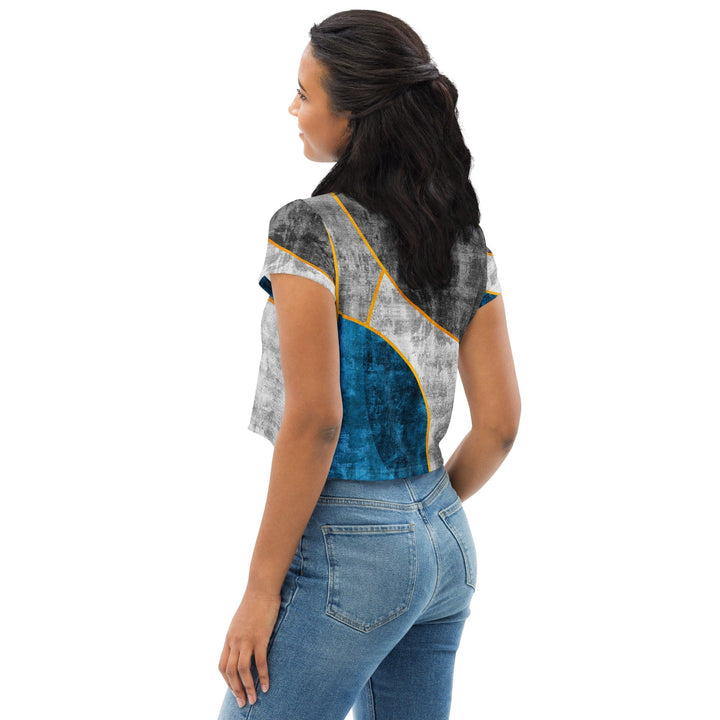 Womens Stretch Fit Crop Tee T-shirt - Blue Grey Design