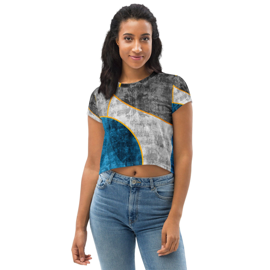 Womens Stretch Fit Crop Tee T-shirt - Blue Grey Design