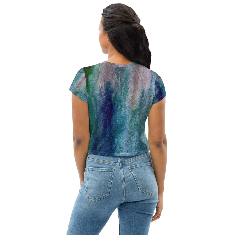 Womens Stretch Fit Crop Tee T-shirt - Blue Hue Watercolor Abstract Print