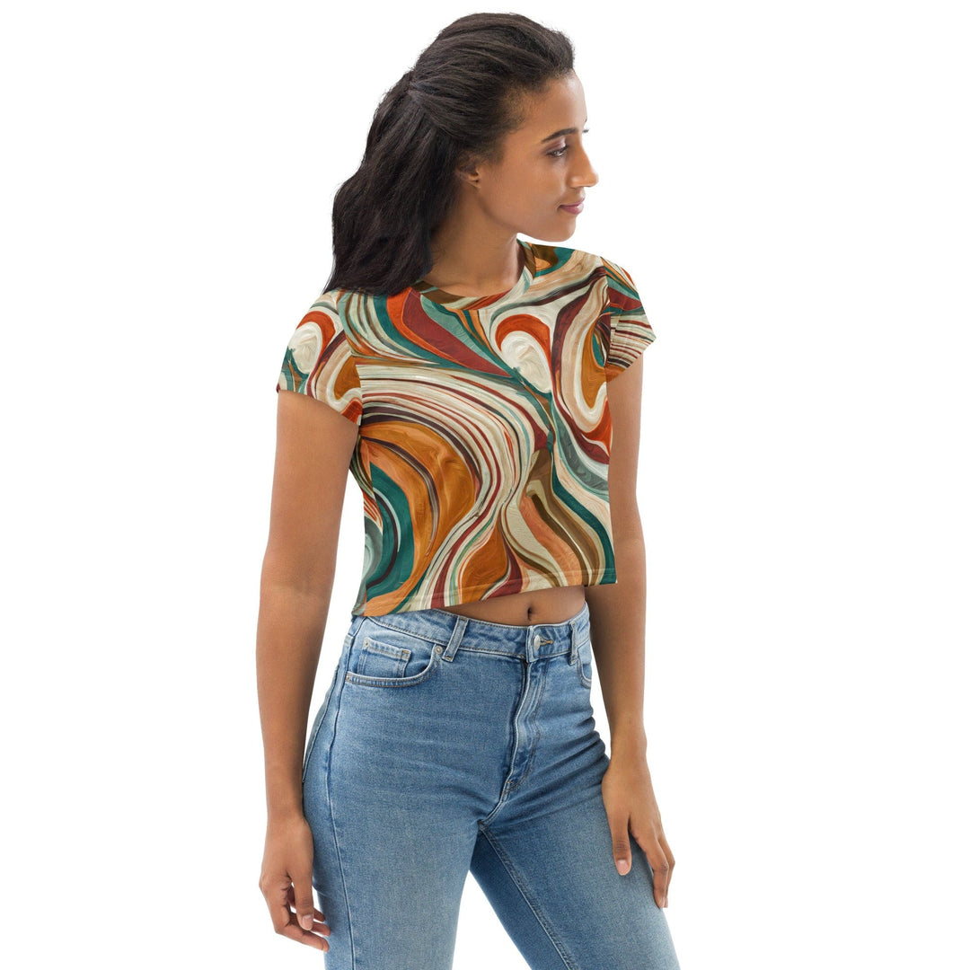 Womens Stretch Fit Crop Tee T-shirt - Boho Brown Marble Print