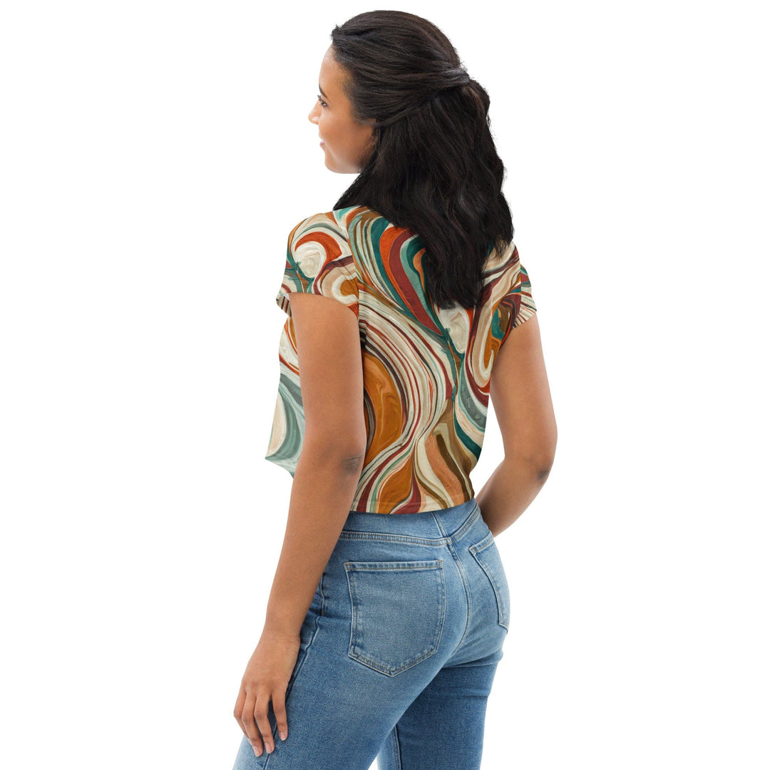Womens Stretch Fit Crop Tee T-shirt - Boho Brown Marble Print