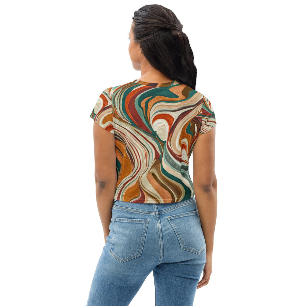 Womens Stretch Fit Crop Tee T-shirt - Boho Brown Marble Print