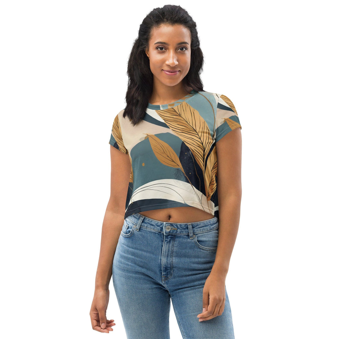 Womens Stretch Fit Crop Tee T-shirt - Boho Style Print