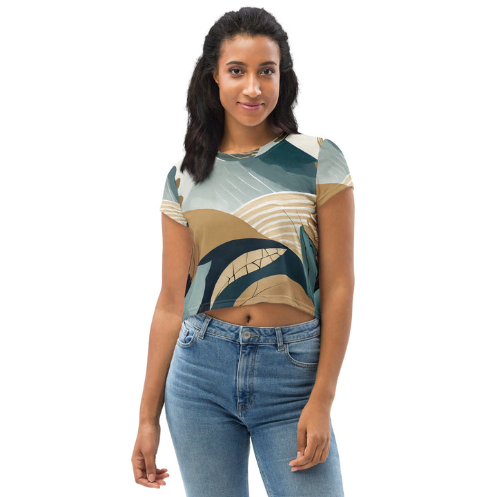 Womens Stretch Fit Crop Tee T-shirt - Boho Style Print 3
