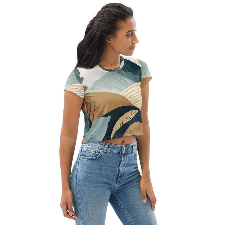 Womens Stretch Fit Crop Tee T-shirt - Boho Style Print 3