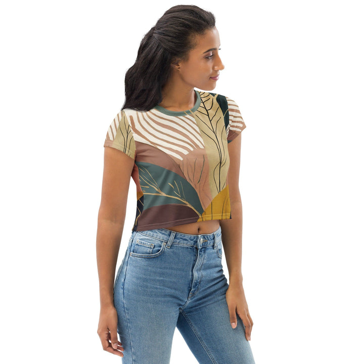 Womens Stretch Fit Crop Tee T-shirt - Boho Style Print