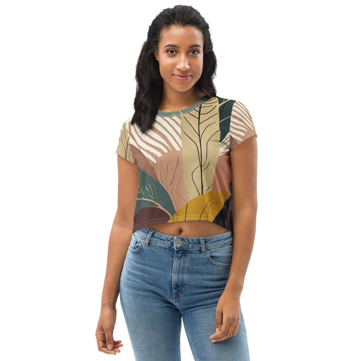 Womens Stretch Fit Crop Tee T-shirt - Boho Style Print