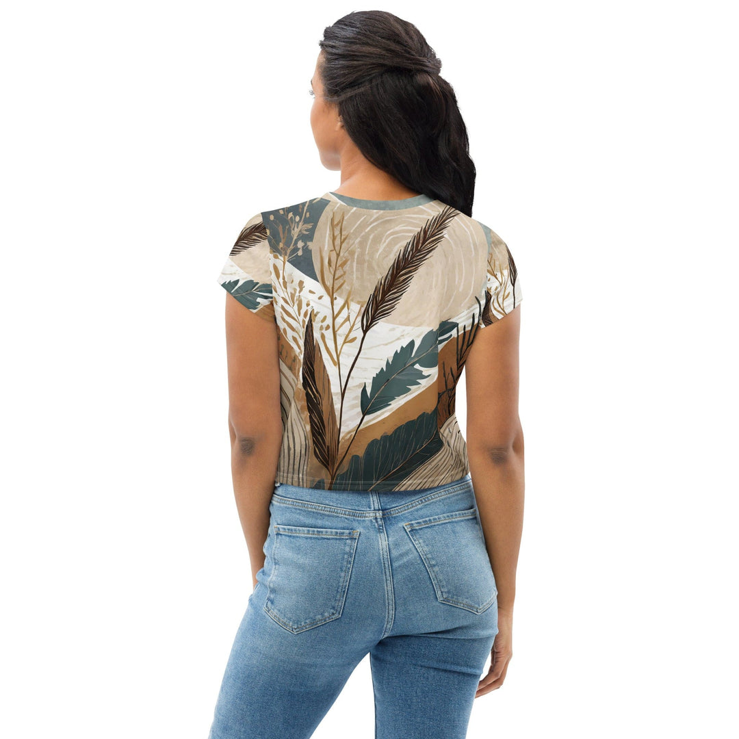 Womens Stretch Fit Crop Tee T-shirt - Boho Style Print